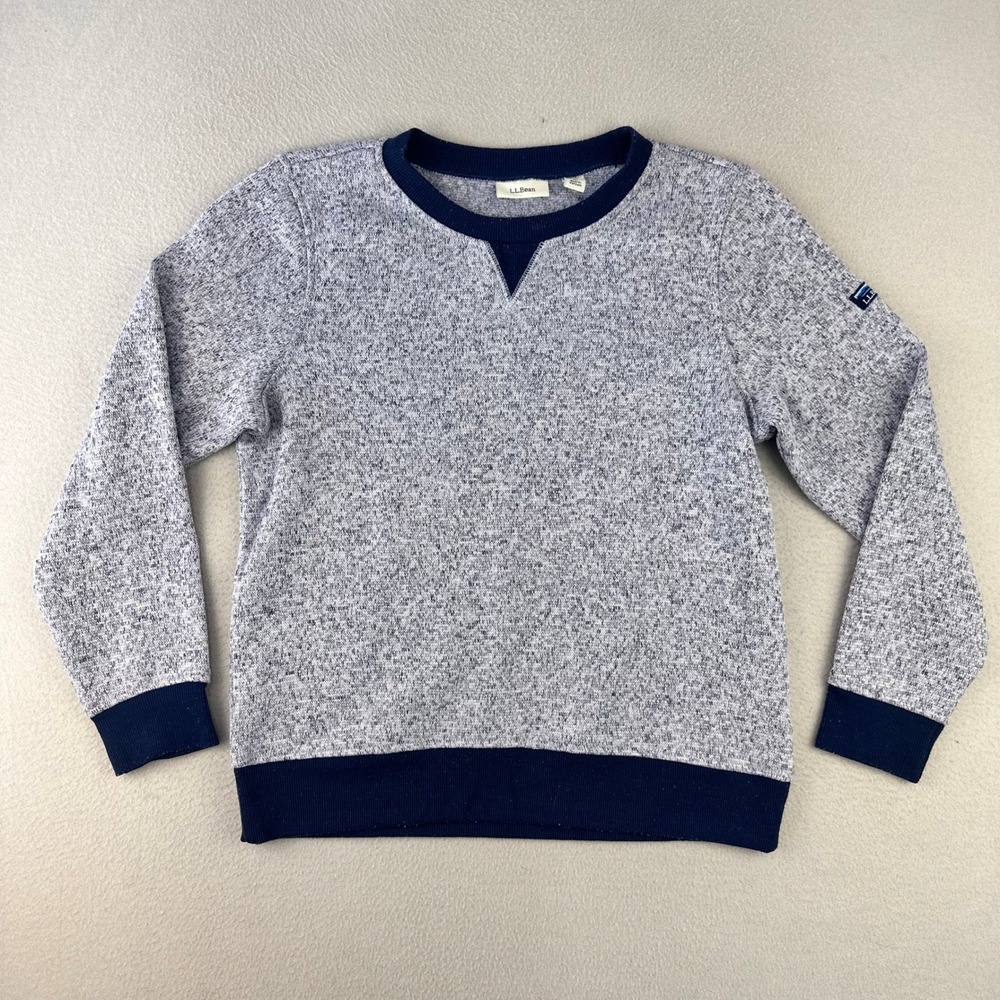 LL Bean‎ Sweater Fleece Pullover Womens Small Petite Blue Marled Crewneck